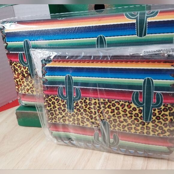 Cheetah Print Saguaro Cactus Wallet Set Cardholder ID Credit Card Coin Purse - Picture 5 of 12